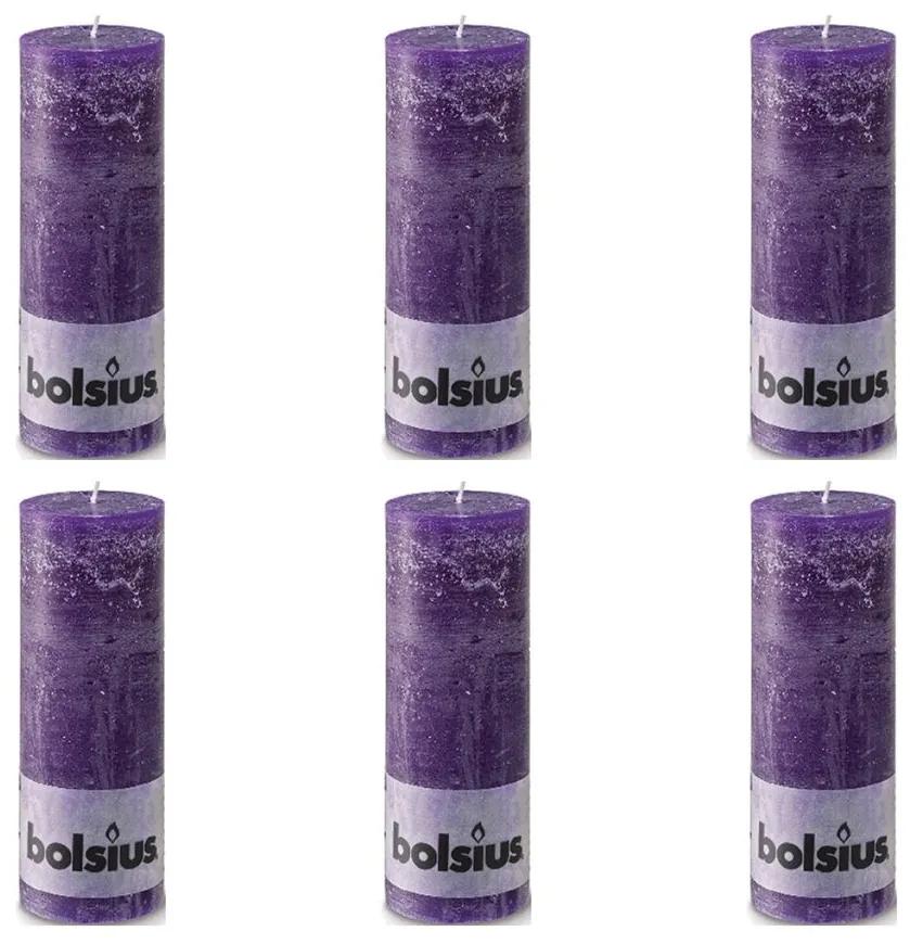 Bolsius Rustikálne valcové sviečky 6 ks 190x68 mm, purpurové