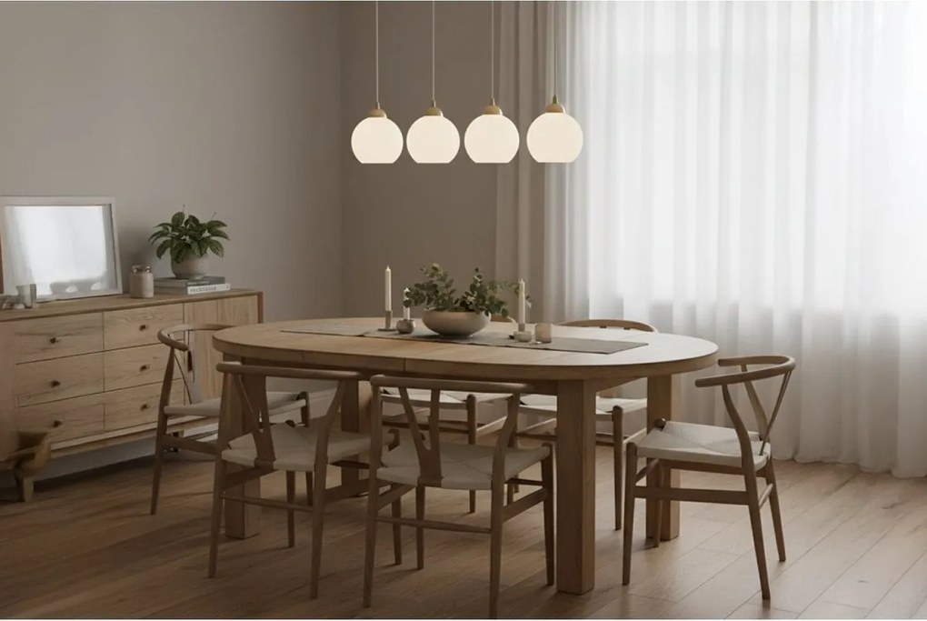 Závesné svietidlo Eliza, 4x biele sklenené tienidlo, g/be