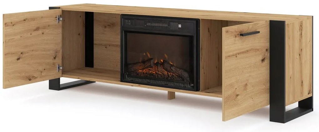 TV skrinka/stolík s krbom Nulakka (dub artisan + čierna). Akcia -20%. Vlastná spoľahlivá doprava až k Vám domov. 1124968