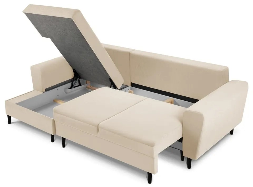 Béžová menčestrová rozkladacia/s úložným priestorom rohová pohovka (ľavý roh/s leňoškou) Kyoto – Cosmopolitan Design