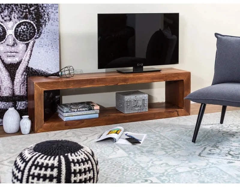 furniture-nabytek.cz - Masívny TV stolík Cube I z palisandra, lakovaný, hnedý – 150×38×45 cm