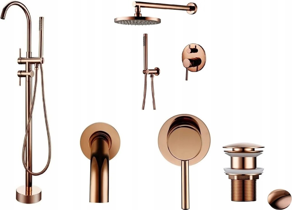 Voľne stojaca vaňová batéria Medená Premium Sada