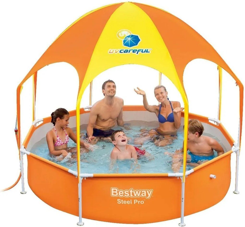 Bestway Bazén osemhranný so slnečnou clonou a zabudovanou sprchou 1688 l; 244 x 51 cm