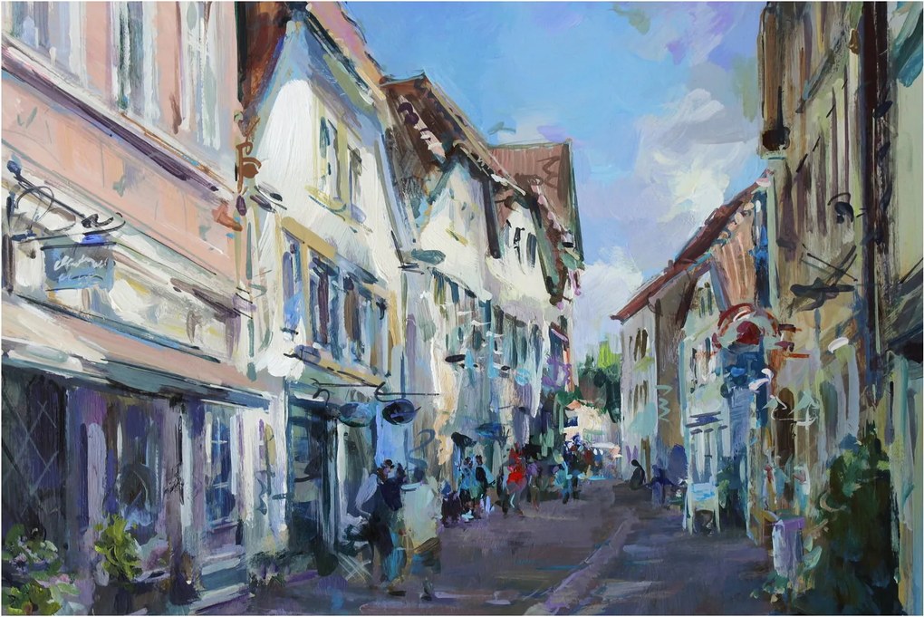 Obraz - Ulička starého mesta, akrylová maľba (90x60 cm)