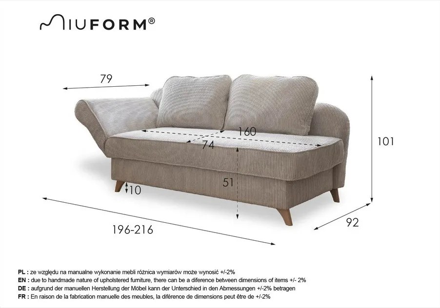 Antracitová menčestrová leňoška (ľavý roh) Chic Charlotte – Miuform