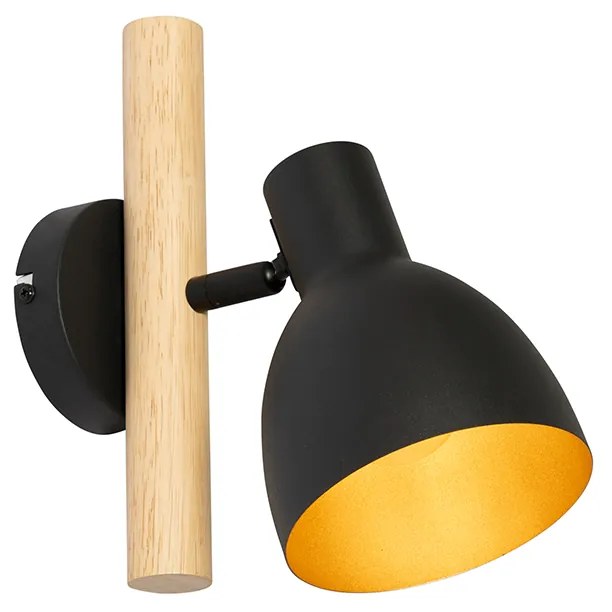 Rustikálna nástenná lampa čierna s drevom - Flint