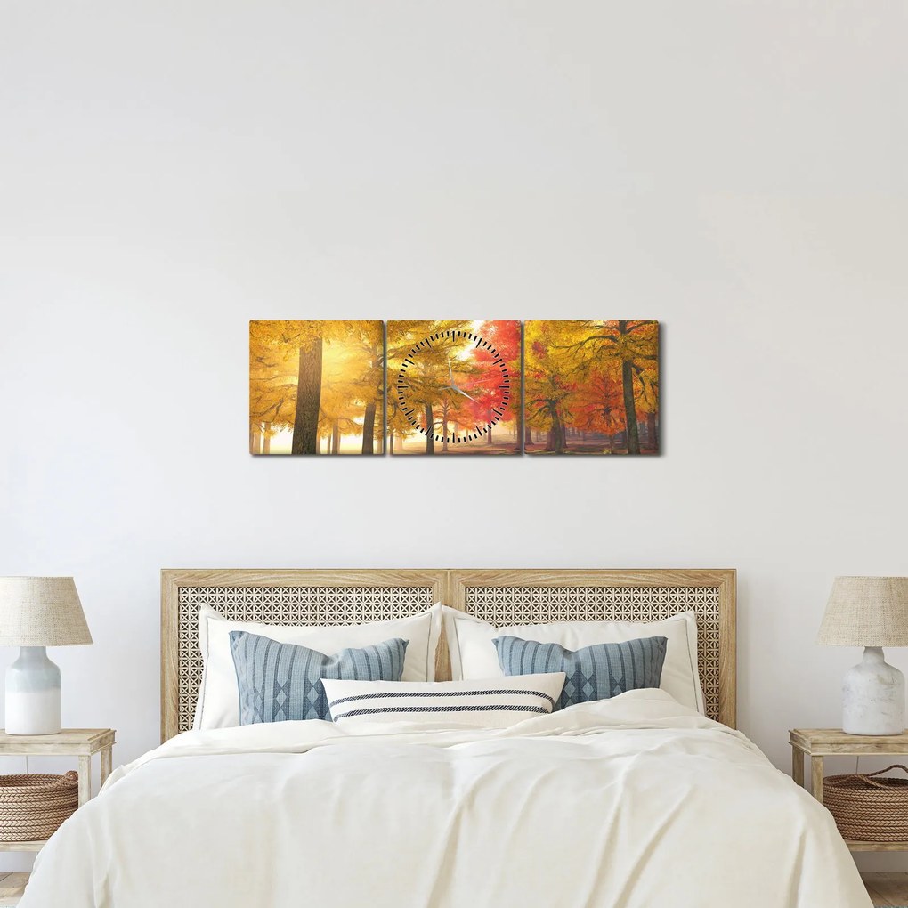 Obraz jesenných stromov (s hodinami) (90x30 cm)