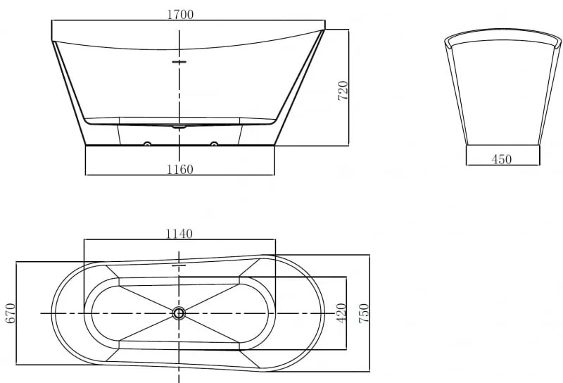 Mexen Dora, voľne stojaca vaňa 170 x 75 cm, biela, zlatý lesklý prepad, 52071707500-50