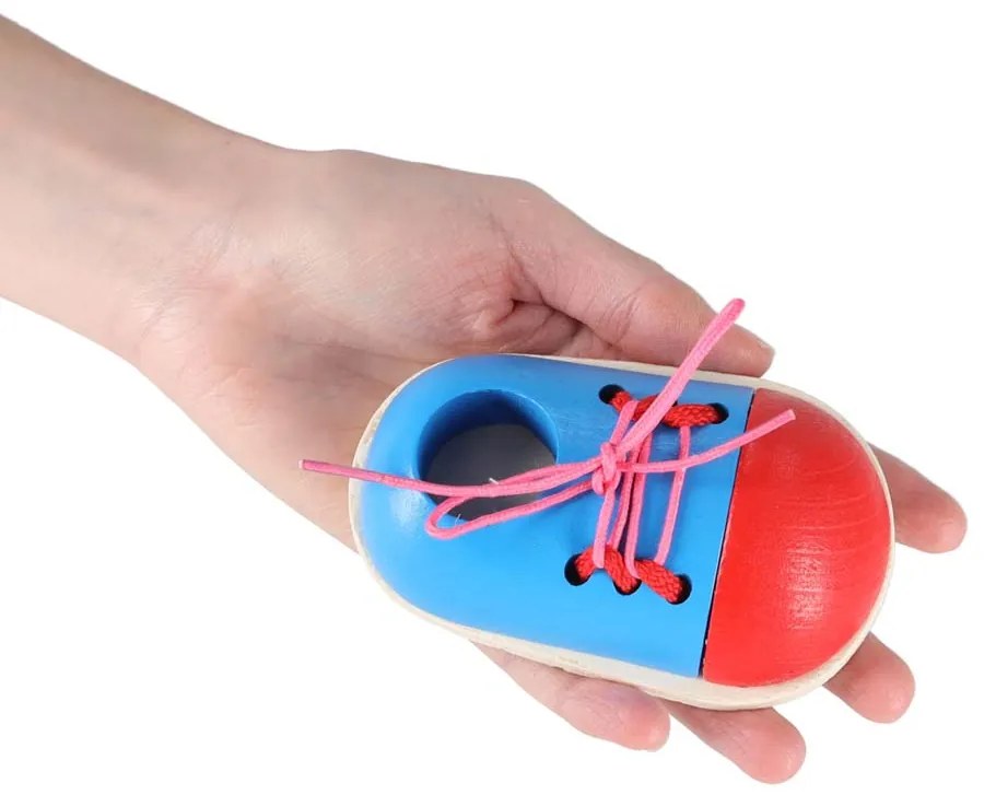 KIK Drevená vzdelávacia sada na učenie zaväzovania šnúrok, Montessori, 2 ks, pre deti