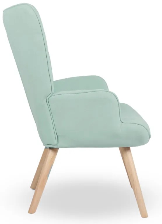 Kreslo ušiak CORDU + taburet — masív, látka, prírodná / mentolová