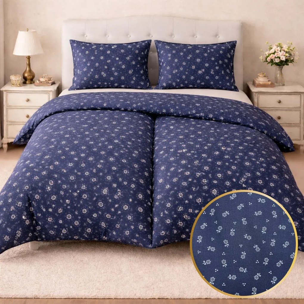 Obliečky bavlnené Marta modrá 140x200cm+90x70cm TiaHome