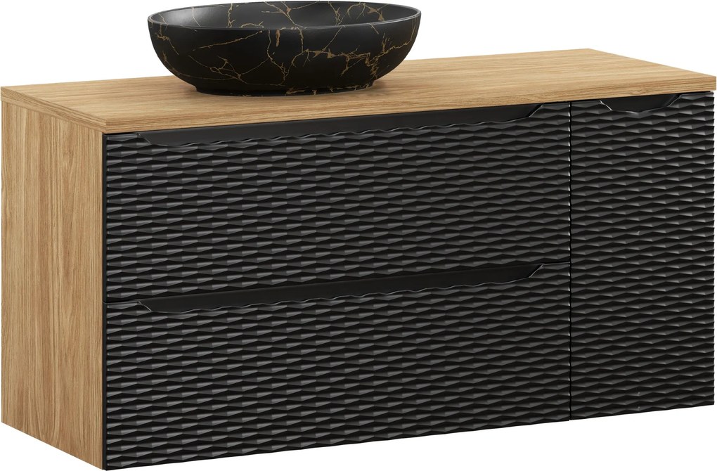 Comad Kúpeľňová skrinka s doskovým umývadlom set Ocean Black 120 čierna/dub olejovaný