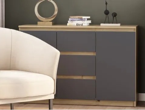 Komoda se 3 zásuvkami Carlos, dub artisan/grafit, 120 cm%