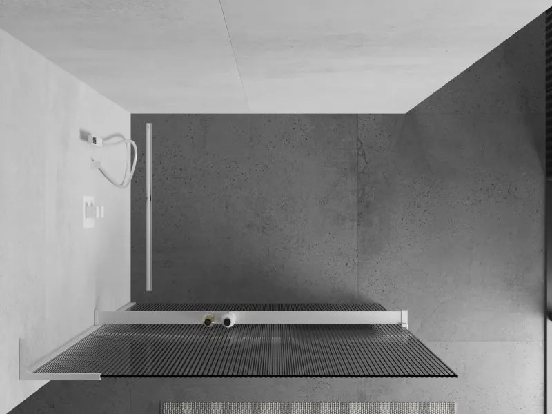 Mexen Kioto+ L, sprchová zástena Walk-In s poličkou a vešiakom 120 x 200 cm, 8mm sklo s rebrovým vzorom, biely profil, 800-120-123-20-09