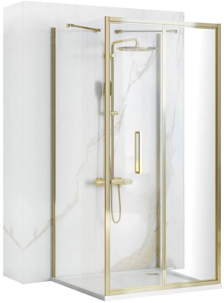 Rea Rapid Fold, 3-stenový sprchovací kút 90 (dvere) x 90 (stena) x 90 (stena) x 195 cm, 6/4mm číre sklo, zlatý lesklý profil, KPL-09404