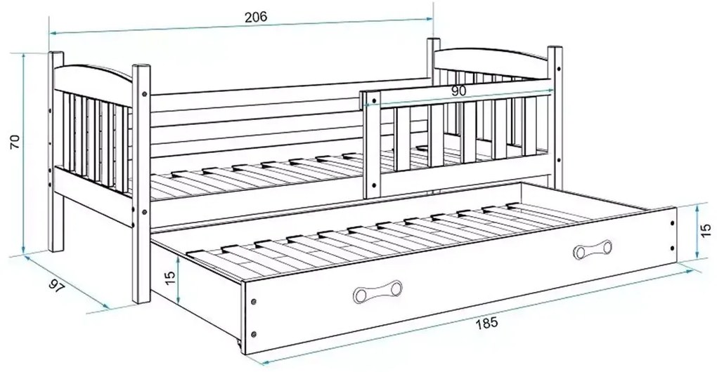 Interbeds Jednolôžková posteľ Kubus3 Prírodná pre teenagerov 160x80 s matracom, rozkladacia - modrá