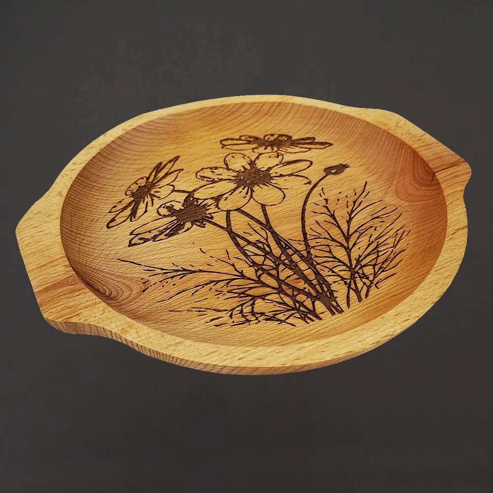AMADEA Drevená miska kvety - margarétky, masívne drevo, 24 cm