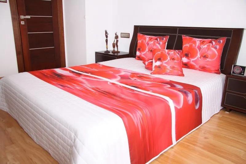 DomTextilu Prehoz na posteľ bielej farby s motívom červených orchideí Šírka: 220 cm | Dĺžka: 240 cm 2943-103343