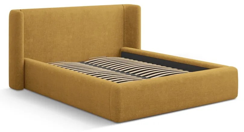 Čalúnená dvojlôžková posteľ s úložným priestorom s roštom 160x200 cm v horčicovej farbe Jason – Windsor &amp; Co Sofas