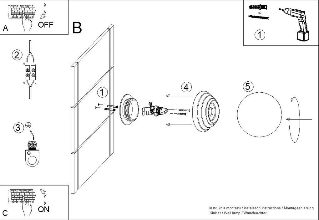 Nástenné svietidlo Zori, 1x biele sklenené tienidlo, gr