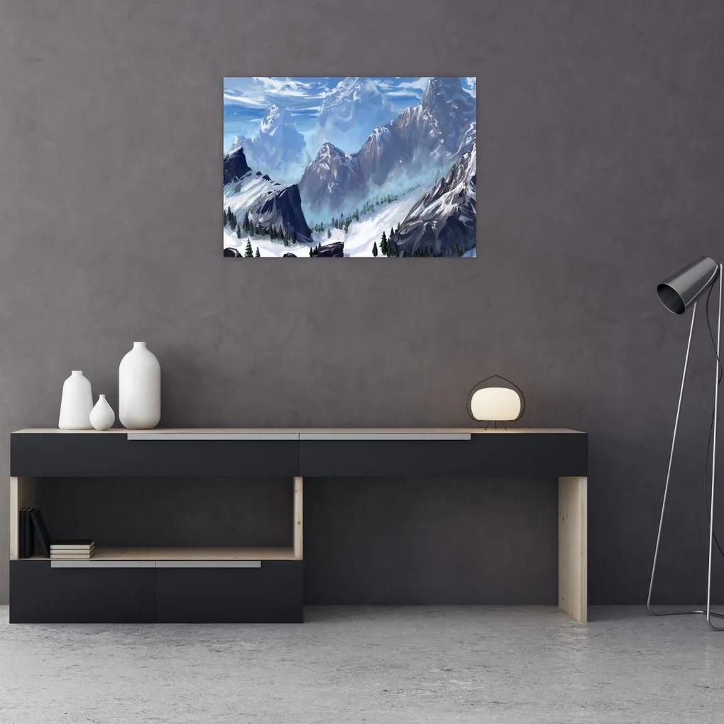 Sklenený obraz - Maľované hory (70x50 cm)