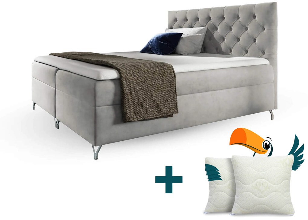 Wilsondo Čalúnená boxspring manželská posteľ Guliette s matracom - sivá Rozmer: 180x200