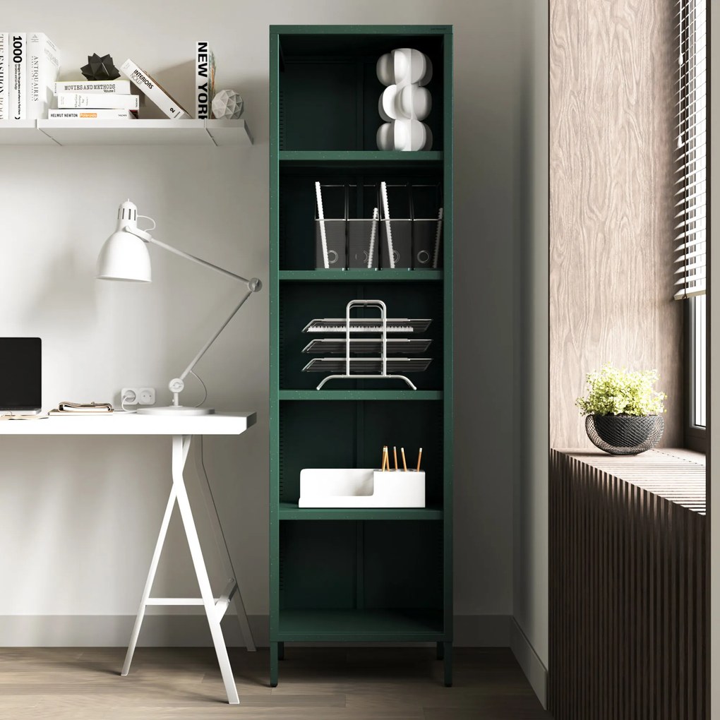 Regál plytký otvorený na knihy na nožičkách fľaškovo zelená, 500x1800x350 mm: MARIO Modern