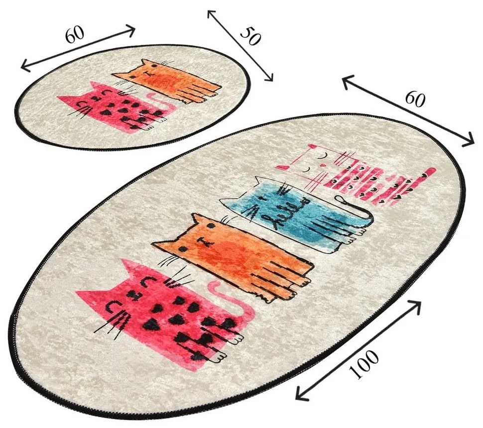 Svetlohnedé kúpeľňové predložky v súprave 2 ks 60x100 cm Baby Cats – Foutastic