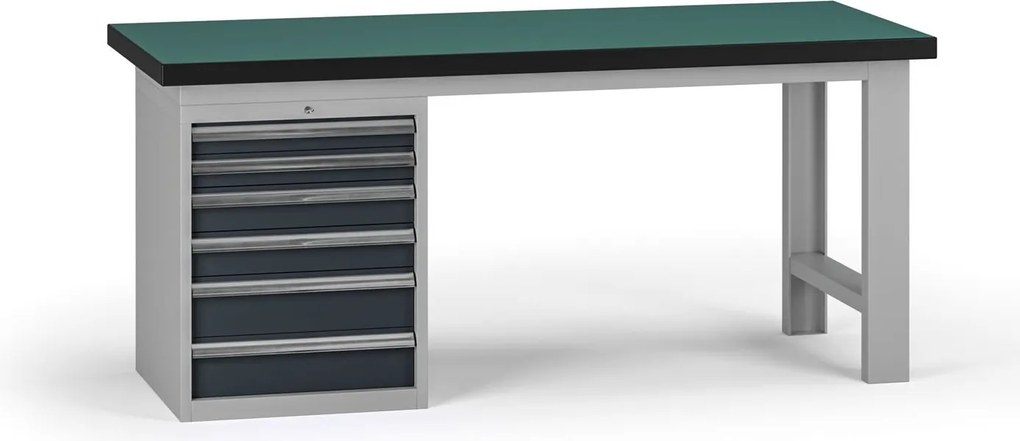 Pracovný stôl do dielne G8, 1800 x 750 x 800 mm, 1x kontejner, 6 zásuviek, grafit