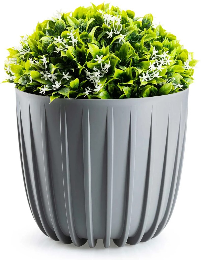 PLASTOVÝ KVETINÁČ STRIPPED SADA 2KS 18X15,5 CM+24X21 CM SIVÁ