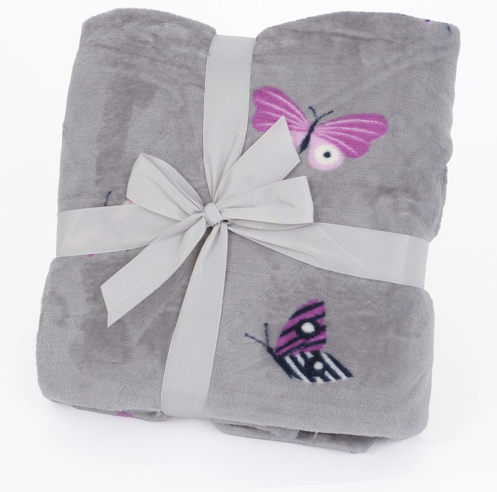 Deka mikroplyš Exclusive 150 × 200 cm – Motýliky sivé