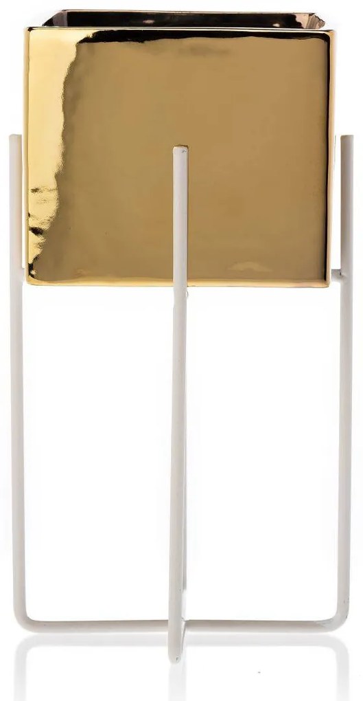 KERAMICKÝ KVETINÁČ SO STOJANOM MIZU 22X12 CM ZLATÁ/BIELA