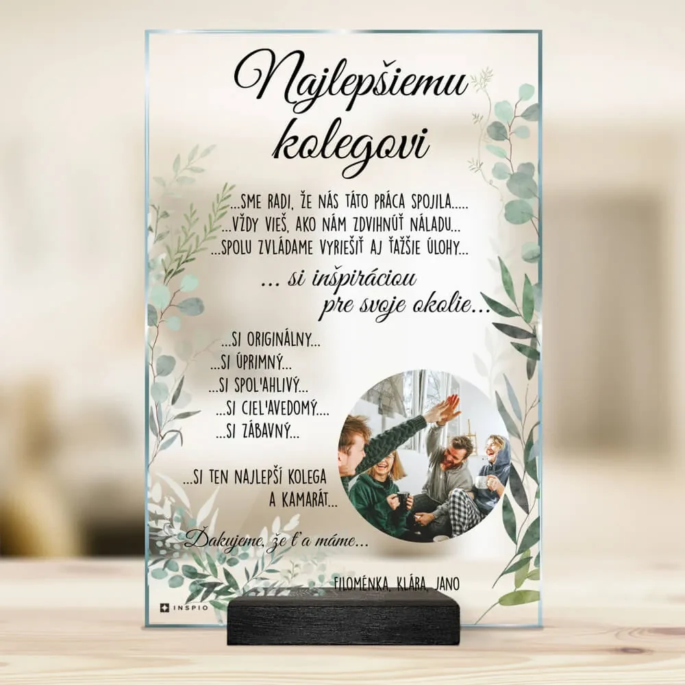 Darček pre kolegu - personalizovaná plaketa s vlastným textom a dizajnom