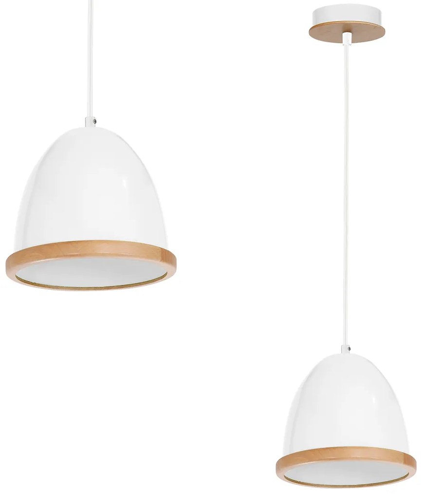 Závesné svietidlo Studio, 1x drevené/biele kovové tienidlo, (fi 21cm), w/br