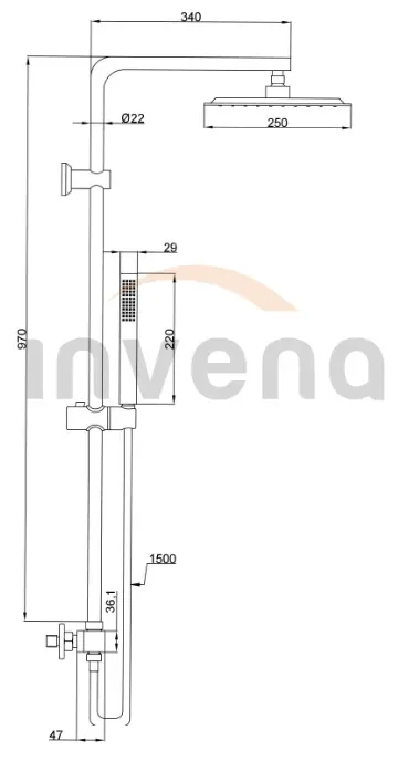 Invena Svart, termostatická sprchová batéria Trend so sprchovou sadou Svart 25x25 cm, čierna matná, INV-AU-85-004-X