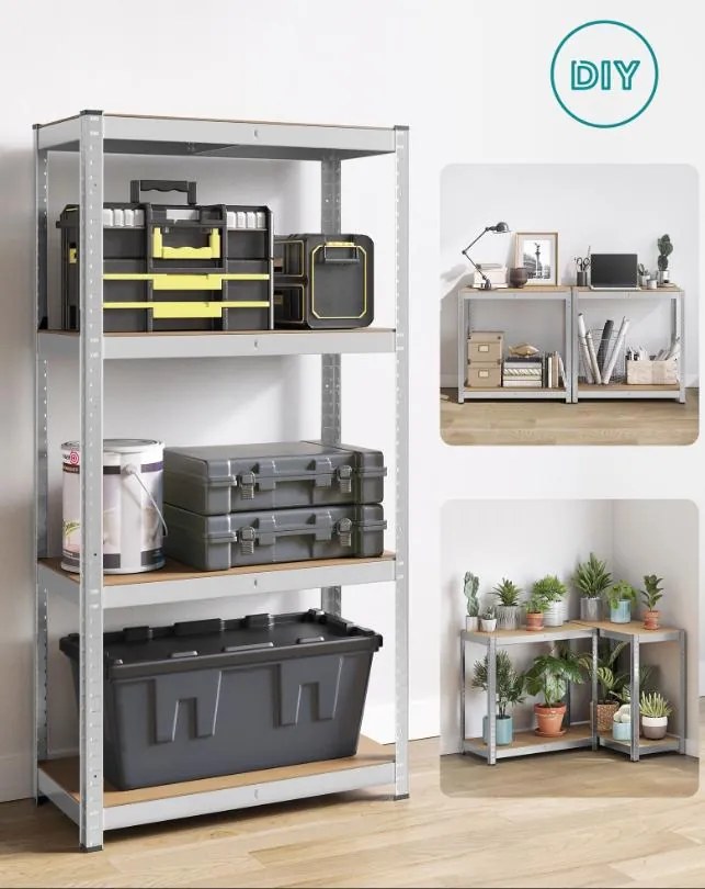 Súprava 2 ks oceľových nastaviteľných políc s vysokou nosnosťou, 160x80x40, sivé