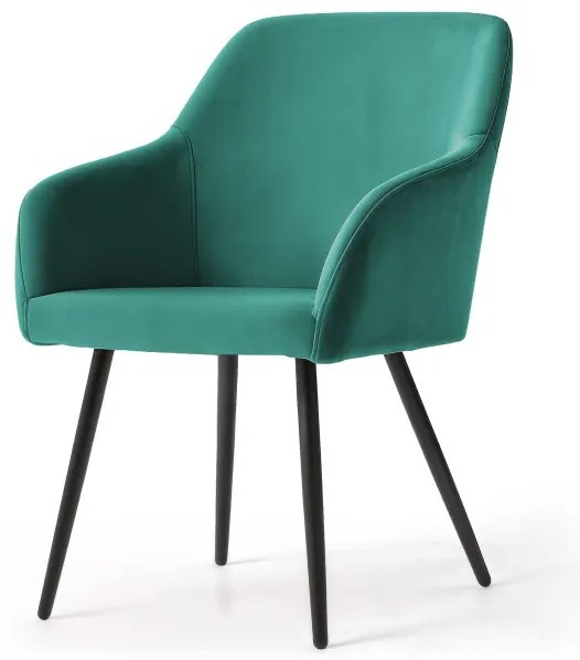 Sada dvoch jedálenských stoličiek ESTELLE zamatové, zelené / čierne nohy (2 ks)