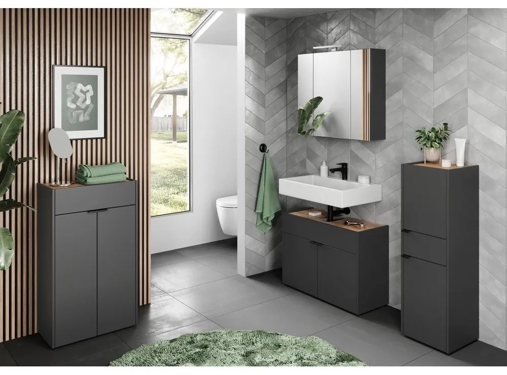 Antracitová vysoká kúpeľňová skrinka 34x111 cm Forano – Germania