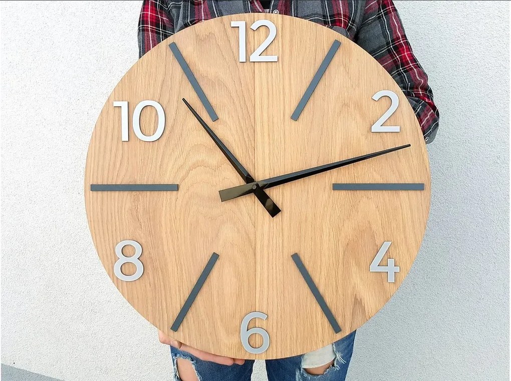 Drevené nástenné hodiny Aksel 60 cm dub prírodný/čierny/šedý
