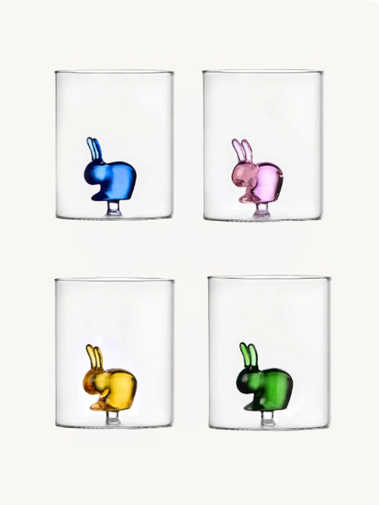 Ručne vyrobené borosilikátové poháre Rabbit, 4 ks