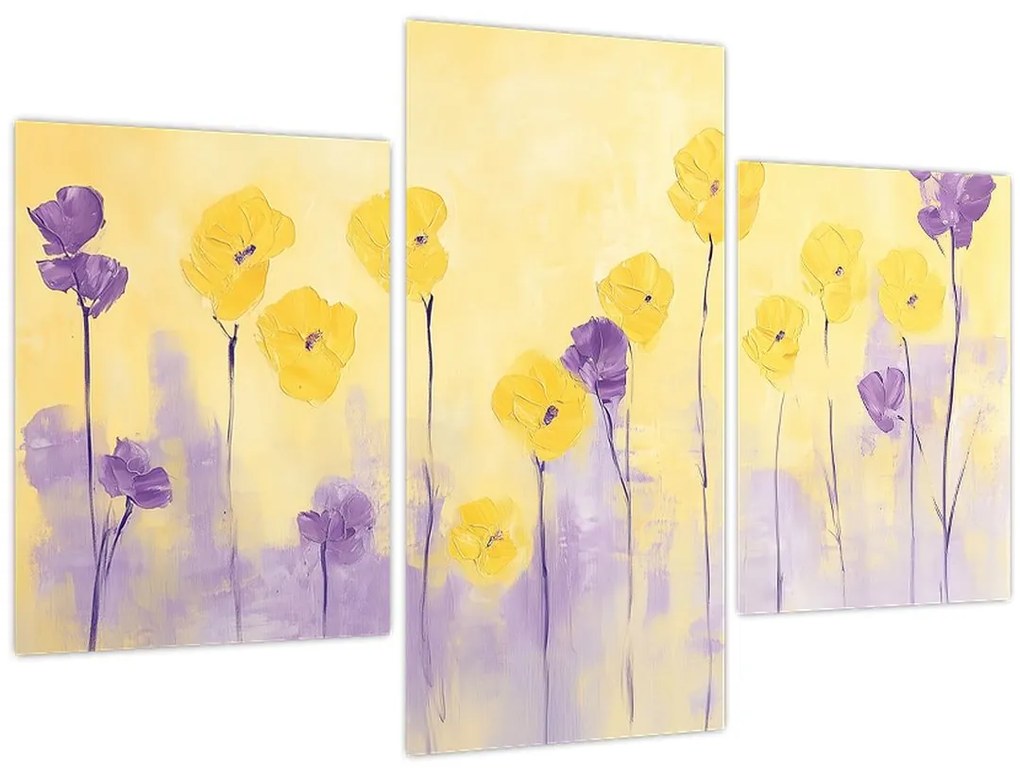 Obraz - Fialové a žlté kvietky (90x60 cm)