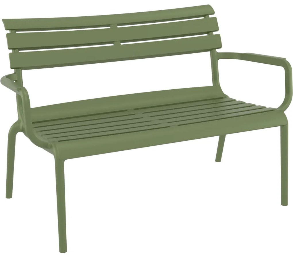 PARIS ZÁHRADNÁ LOUNGE LAVICA S PODRÚČKAMI olive green