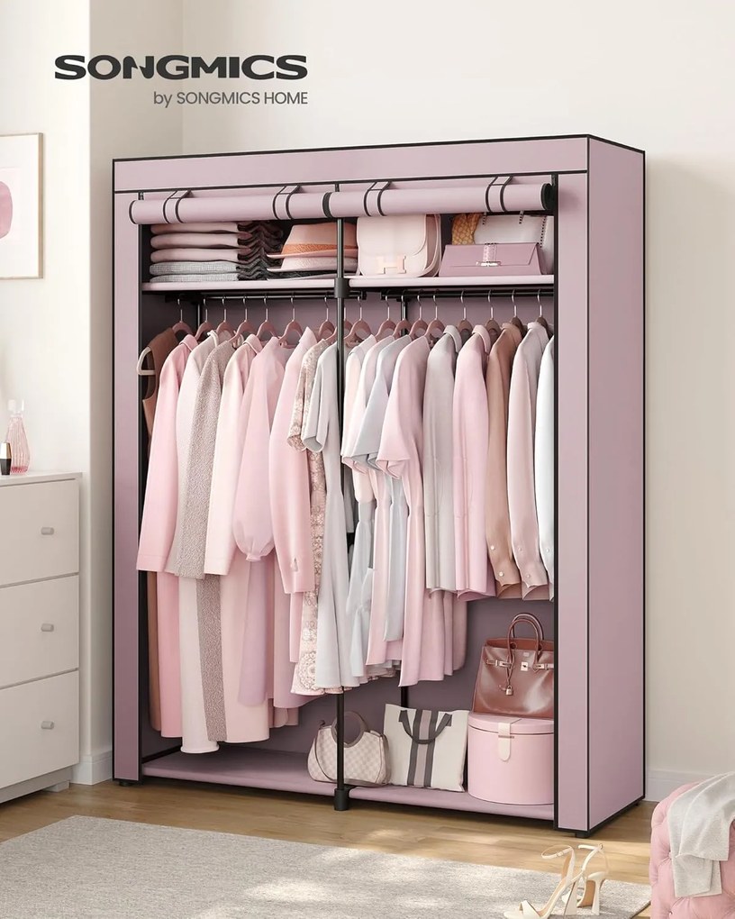 Textilní šatní skříň Malas 140 cm světle růžová