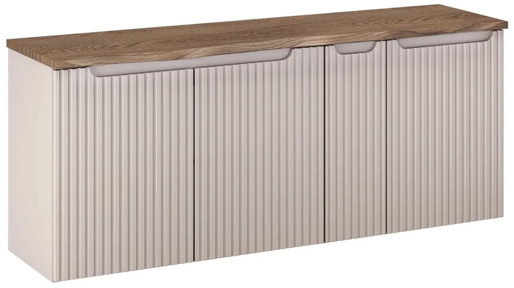 Závesná skrinka pod umývadlo Nova Cashmere s doskou a košom na bielizeň 140 cm kašmírová/dub casella