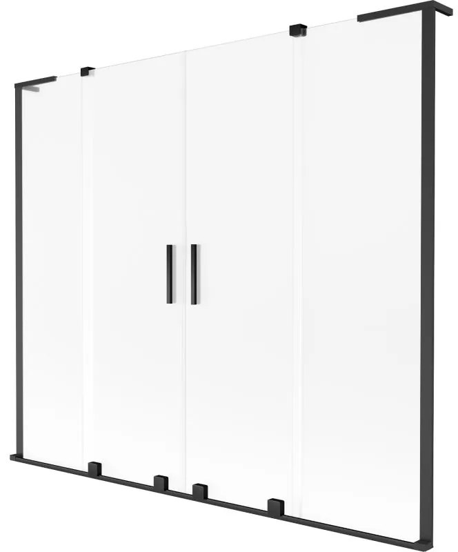 Mexen Velar L Duo, 2-krídlová posuvná vaňová zástena 200 x 150 cm, 8mm sklo námraza, čierna matná, 896-200-003-32-70