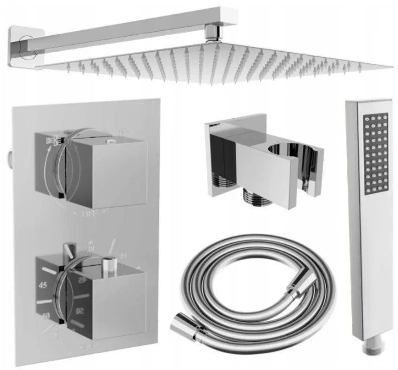 Mexen Cube DR02 podomietkový sprchový set s dažďovou sprchou 25x25 cm (6v1), chrómová, 77502DR0225-00