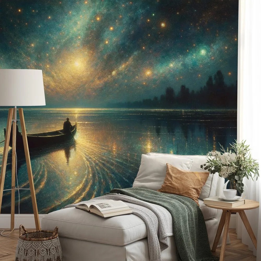 Tapeta nočné jazero pod hviezdnou oblohou