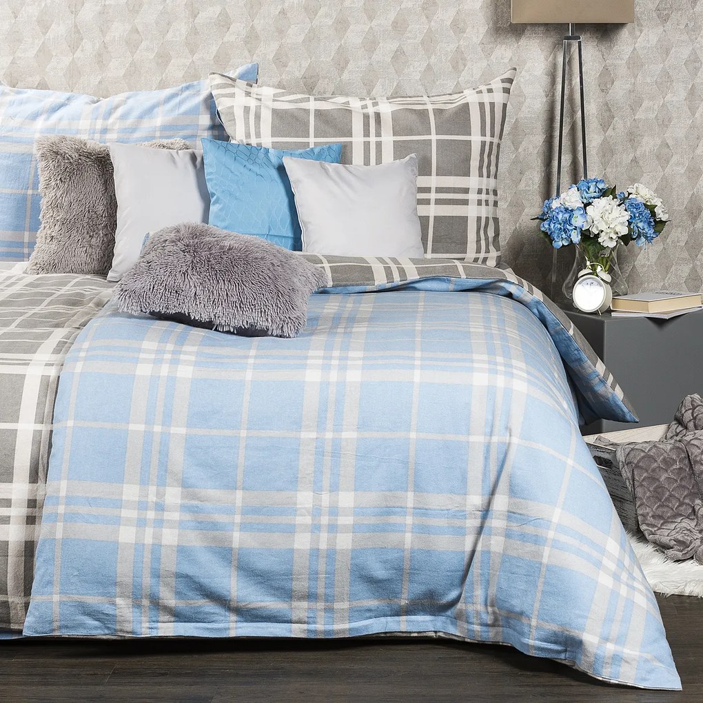 4Home Flanelové obliečky Modrá kocka, 140 x 220 cm, 70 x 90 cm