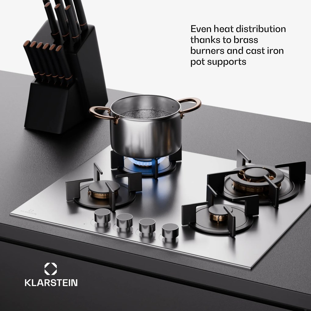 Klarstein Goldflame 4, plynová varná doska, 4 horáky, sebestačná, zemný plyn/propán, nehrdzavejúca oceľ