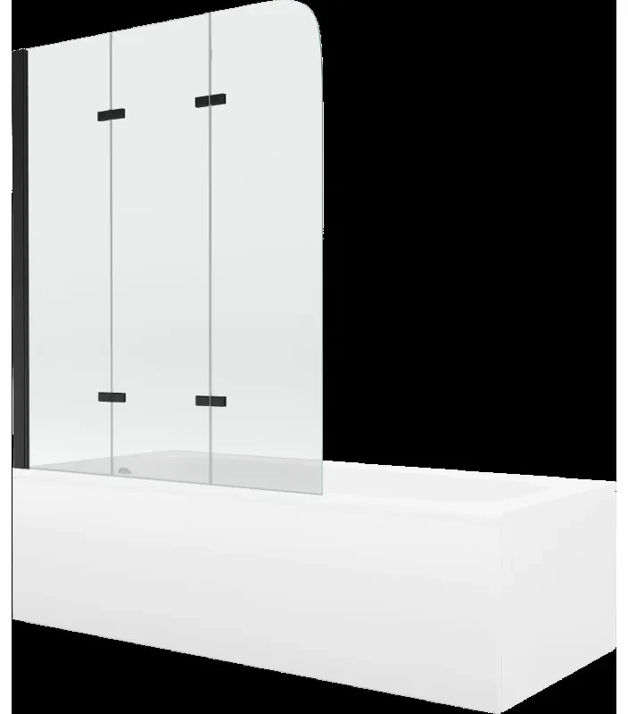 Mexen Vega obdĺžniková vaňa 150 x 70 cm s obkladom a 3-krídlovou sprchovou zástenou 120 cm, transparentnéné, čierna
